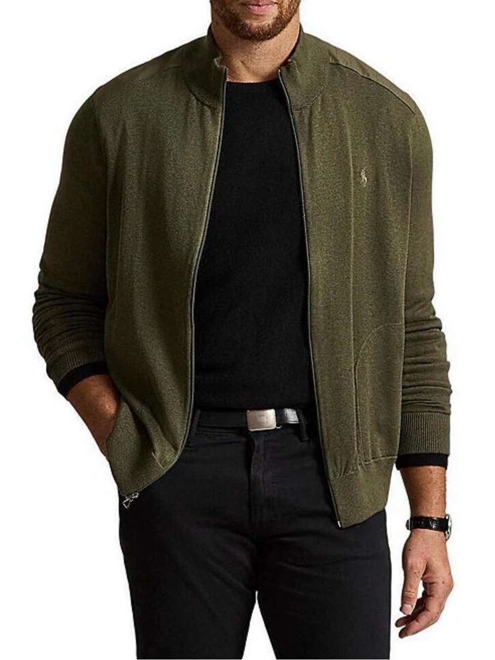 Men's Polo By Ralph Lauren Full-Zip Olive Green Sweater Jacket XL